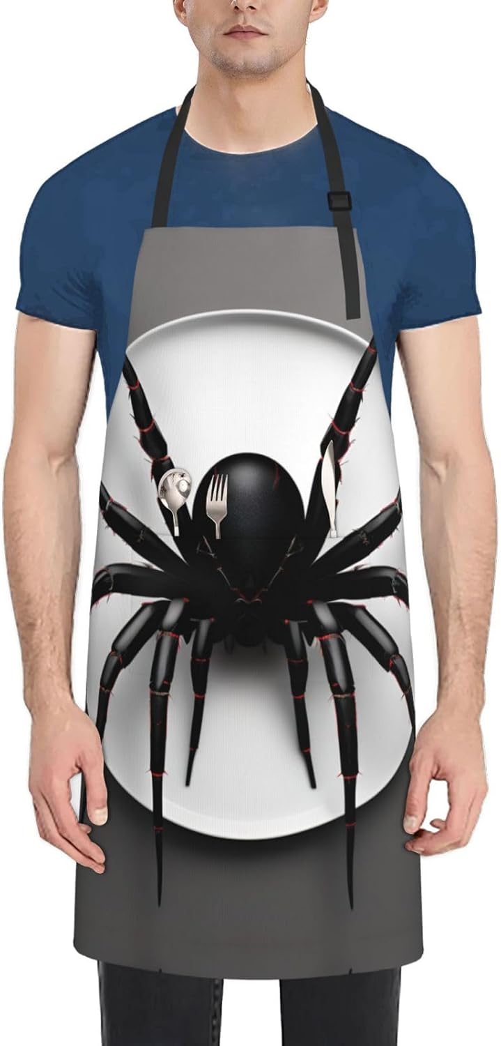 Black Spider print Waterproof chef's apron with pocket apron for kitch