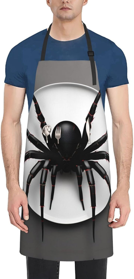 Black Spider print Waterproof chef's apron with pocket apron for kitchen cooking baking barbecue and gardening