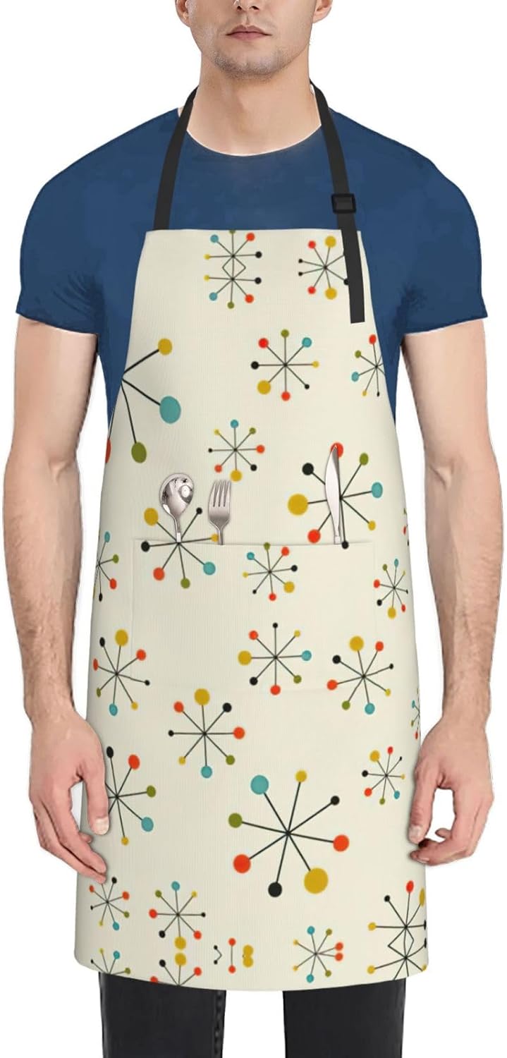 Retro Modern Print Laundry apron 28x33 In Waterproof Kitchen Apron with Pockets for Cooking Baking