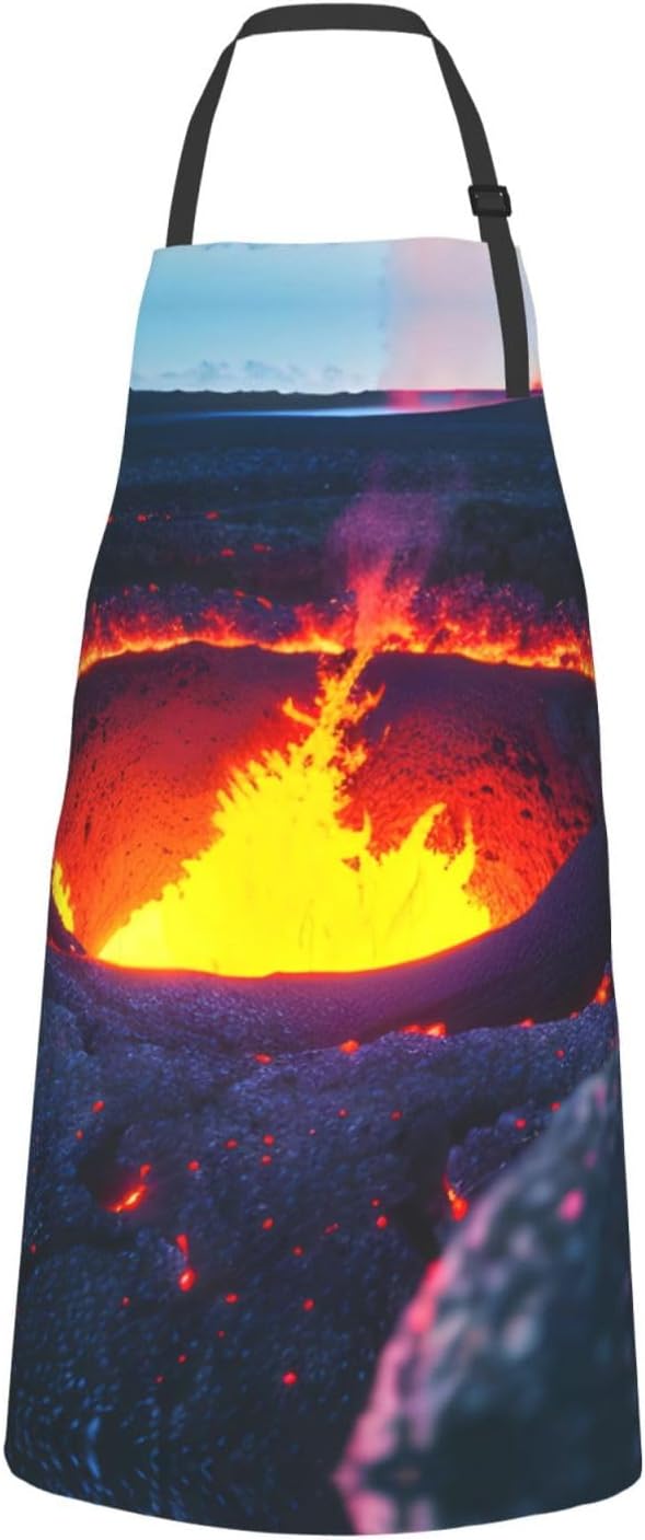 Kilauea Volcano Print Laundry apron 28x33 In Waterproof Kitchen Apron with Pockets for Cooking Baking