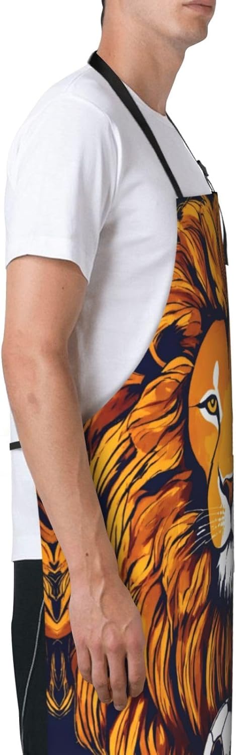 Cool Lion Print Laundry apron 28x33 In Waterproof Kitchen Apron with Pockets for Cooking Baking