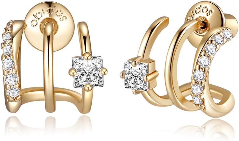 Obidos 14K Gold Plated Illusion Stud Earrings for Women | Triple Huggi