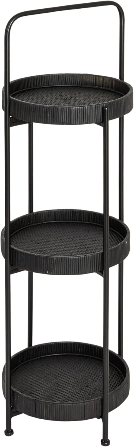 Creative Co-Op Modern Arched Metal Plant Stand or Shelf with 3 Round Removable Rattan Trays, Black