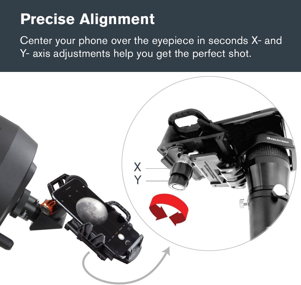 Celestron – NexGO – Universal Smartphone Adapter for Telescope, Binoculars & Spotting Scopes – 2-Axis Precision Alignment – Capture Images & Video Through Your Optics – Compact and Travel-Friendly