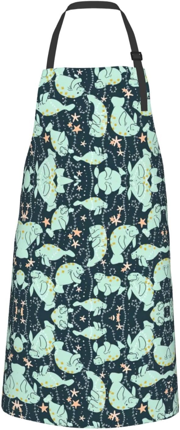 Manatee Animals Calf print Waterproof apron with pocket adjustable cooking apron for adult kitchen bibs to bake
