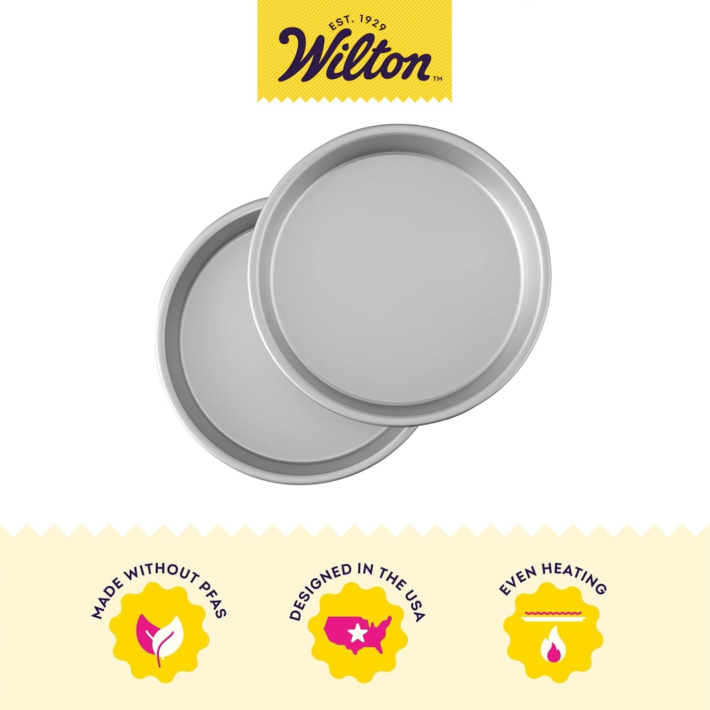 Wilton Aluminum Round Cake Pan Set, Durable Anodized, Bakeware for Tiered & Layered Cakes, Even Heating, Rust-Resistant, Professional Cake Baking Pans, 9 x 2 in, Pack of 2