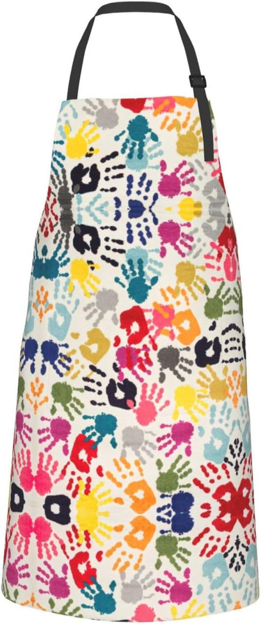 Hand Print print Waterproof apron with pocket adjustable cooking apron