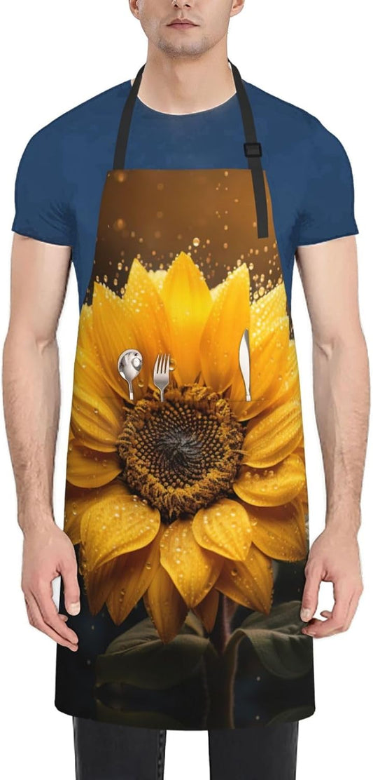 Beautiful sunflower 4 print Waterproof chef's apron with pocket apron for kitchen cooking baking barbecue and gardening
