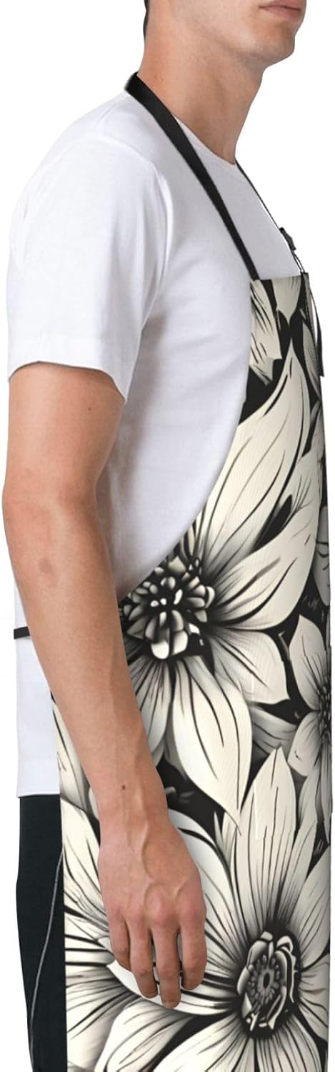 YANYU flower Print 28x33 In Kitchen Apron Stylish Chef Apron with Pock
