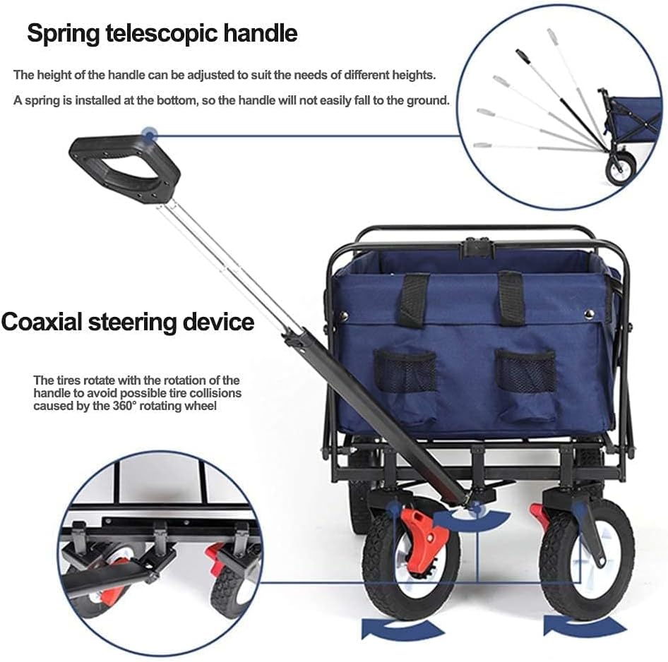 Trolleys, Folding Trolley Outdoor Multi-Function Wagon, Canvas Fabric, Adjustable Handle and 8In Rubber Wheels, Heavy-Duty Garden Transporter for Camping, Groceries, Shop
