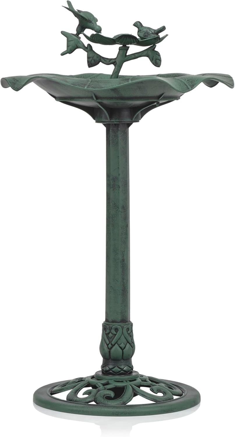Alpine Corporation 33" Tall Outdoor Lotus Birdbath Yard Statue, Stunning Garden Accent to Attract Birds - Durable Polypropylene Construction for Patio, Deck, or Yard, Green