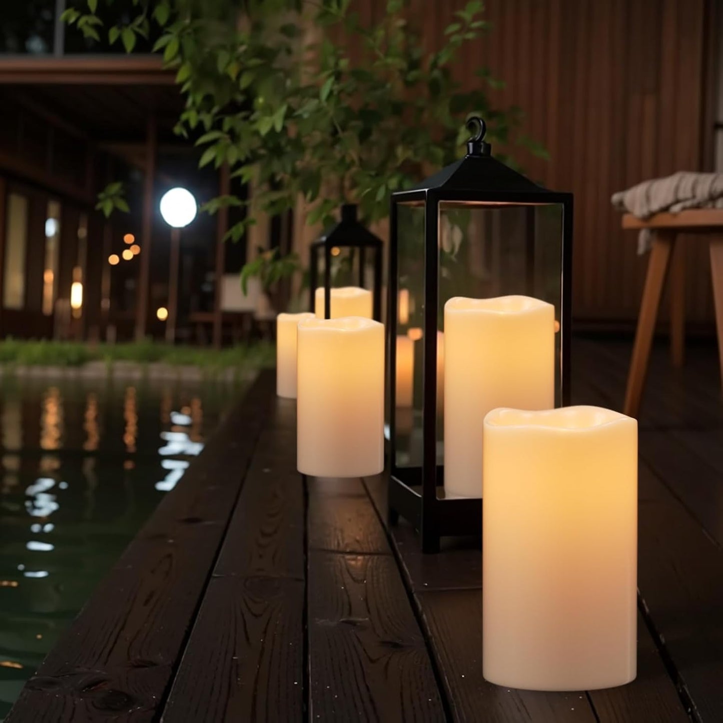 Eldnacele 5" Solar Outdoor Flameless Candles Dusk to Dawn Waterproof Rechargeable White Plastic LED Flickering Pillar Candles for Lantern Garden Patio Porch Home Decor