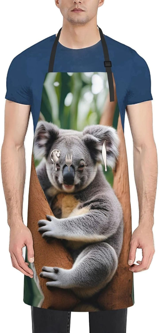 Hugging tree koala print Waterproof chef's apron with pocket apron for kitchen cooking baking barbecue and gardening