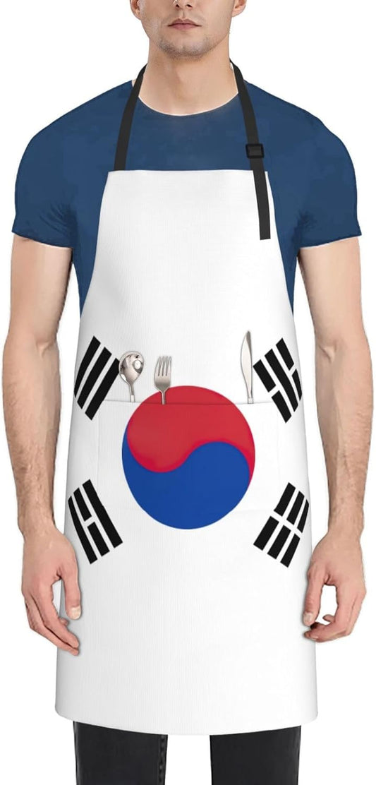 Flag of Republic of Korea print Waterproof chef's apron with pocket apron for kitchen cooking baking barbecue and gardening