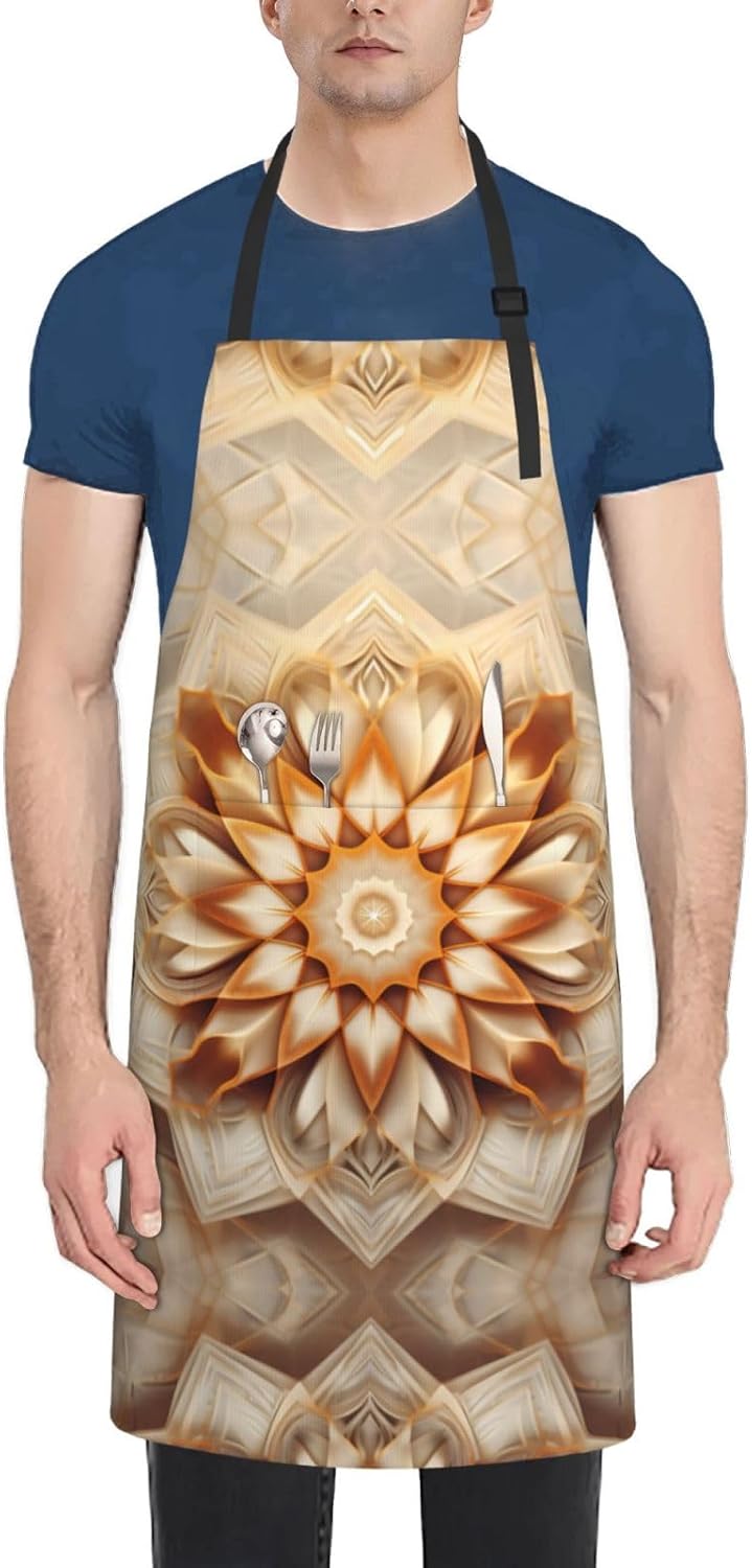 Rectangle Mandala print Waterproof apron with pocket adjustable cooking apron for adult kitchen bibs to bake