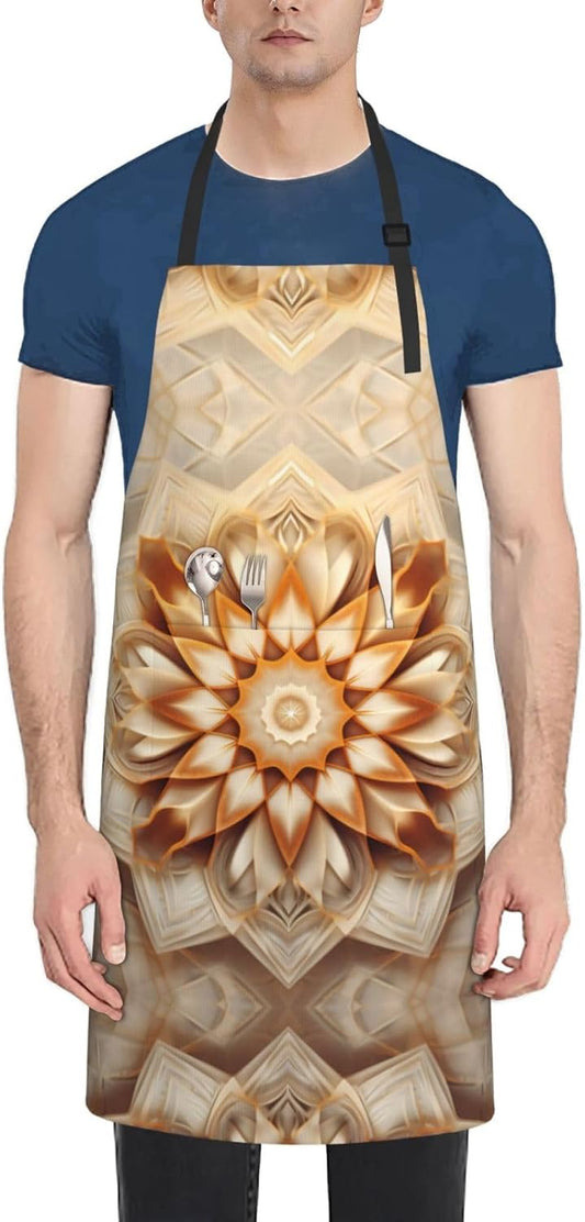 Rectangle Mandala print Waterproof apron with pocket adjustable cooking apron for adult kitchen bibs to bake