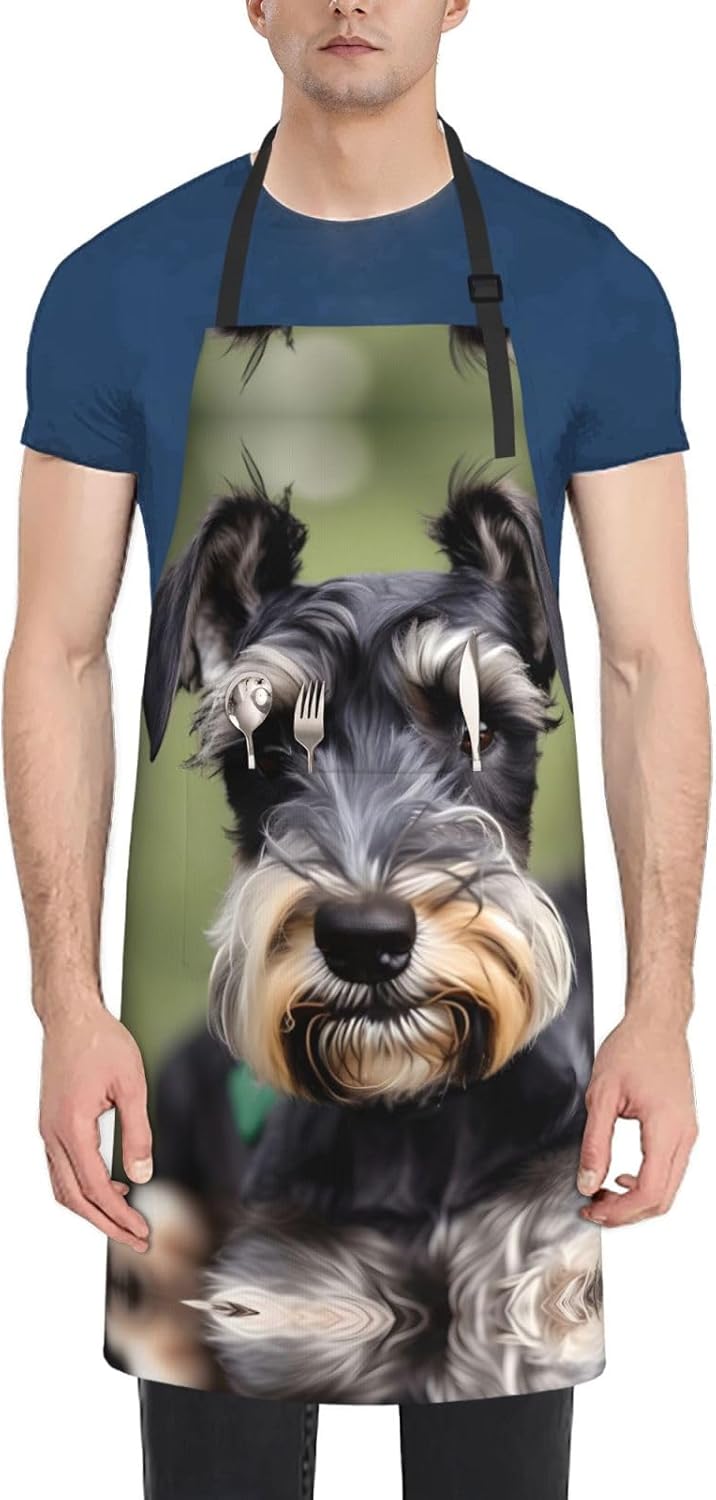 adorable schnauzer Print Laundry apron 28x33 In Waterproof Kitchen Apron with Pockets for Cooking Baking