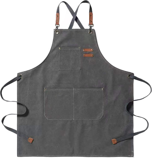 Work Aprons for Men,Kitchen Grill Apron with Pockets,Chef Cooking Aprons with Adjustable Straps and Pockets.