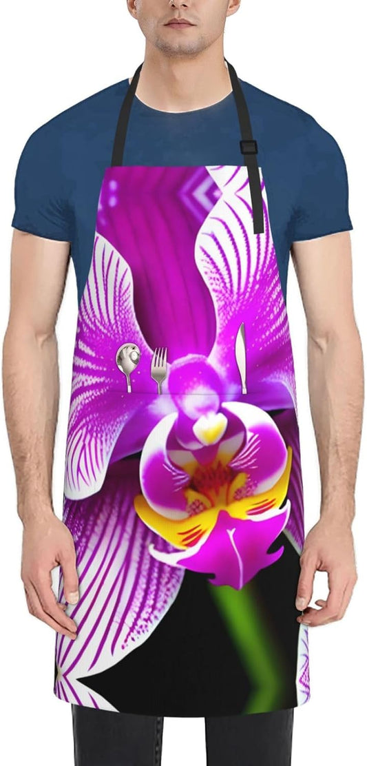 Orchid Flower print Waterproof chef's apron with pocket apron for kitchen cooking baking barbecue and gardening