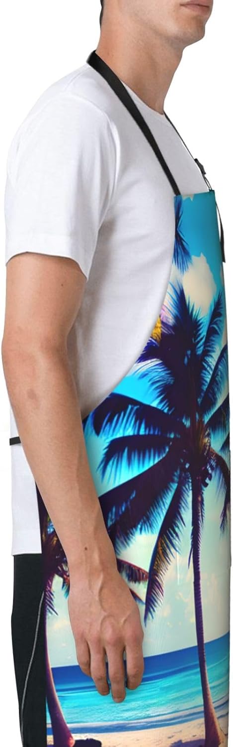 Beach Palm Trees 1 print Waterproof chef's apron with pocket apron for kitchen cooking baking barbecue and gardening