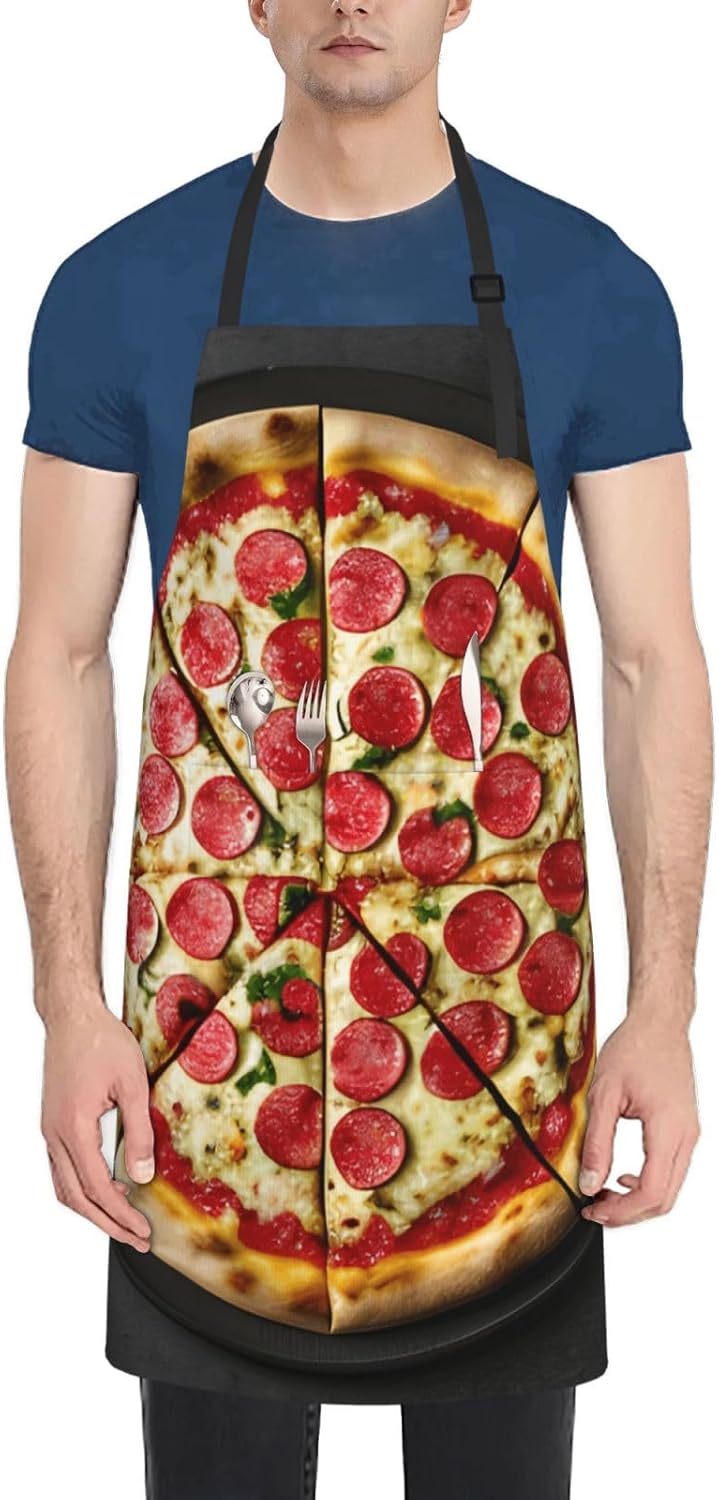YANYU Large Pizza Print 28x33 In Kitchen Apron Stylish Chef Apron with Pockets for Cooking Baking Painting