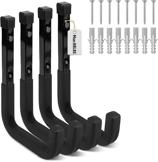 SEDY Heavy Duty Garage Storage Hook: 4-Piece 6" Wall Mount J Utility Hooks Holds 88 LB, Large Metal Garage Storage Ladders Hook, Utility Hooks for Bikes, Garden Tools