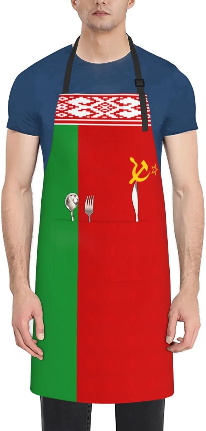 Flag of Belarus Print Laundry apron 28x33 In Waterproof Kitchen Apron with Pockets for Cooking Baking