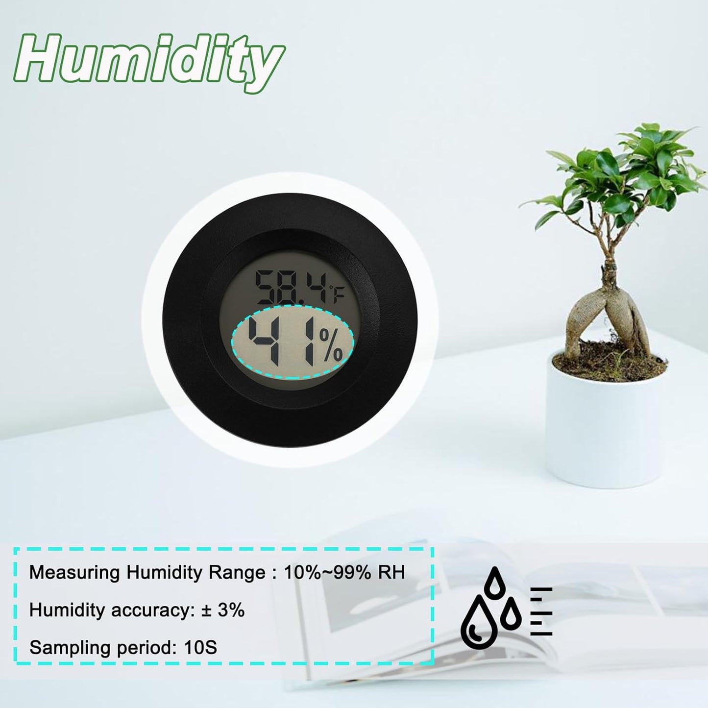 Mini Hygrometer Thermometer Digital Humidity Meter Indoor/Outdoor Humidity Monitor Reptile Thermometer for Greenhouse Garden Cellar Fahrenheit(℉)/ Celsius(℃) 2 Pack