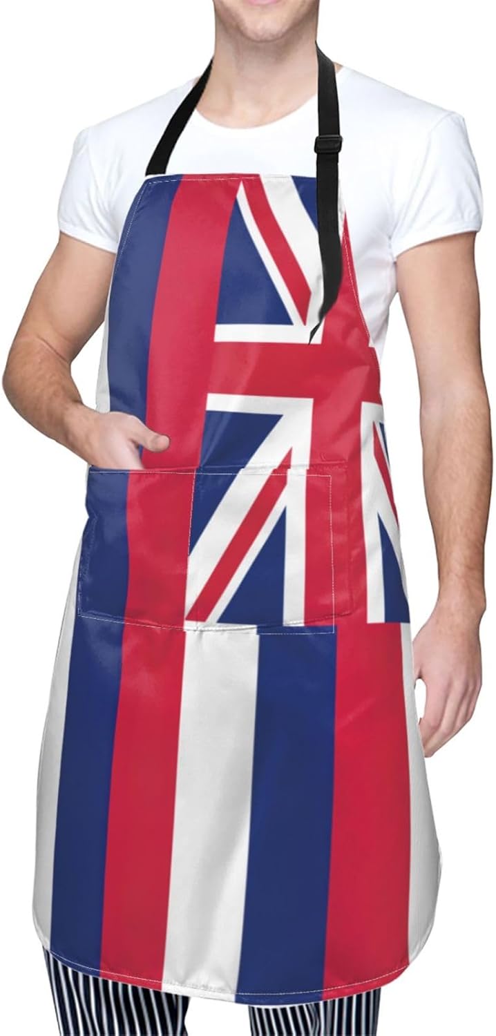 Hawaii Flag print Waterproof apron with pocket adjustable cooking apron for adult kitchen bibs to bake