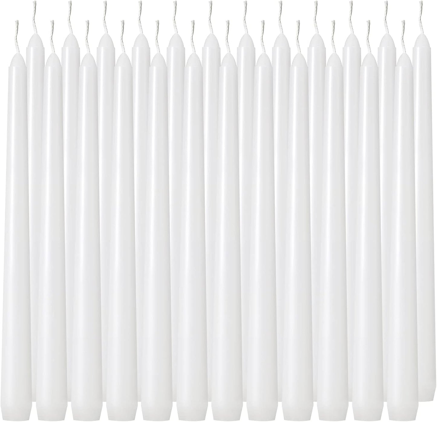 Tuyai 24 Pack Tall White Taper Candles, 10 inch (H) Dripless, Unscented Dinner Candle, Smokeless Taper Candles, Paraffin Wax with Cotton Wicks, 8 Hours Burn Time