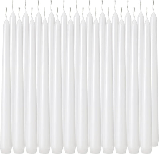 Tuyai 24 Pack Tall White Taper Candles, 10 inch (H) Dripless, Unscented Dinner Candle, Smokeless Taper Candles, Paraffin Wax with Cotton Wicks, 8 Hours Burn Time