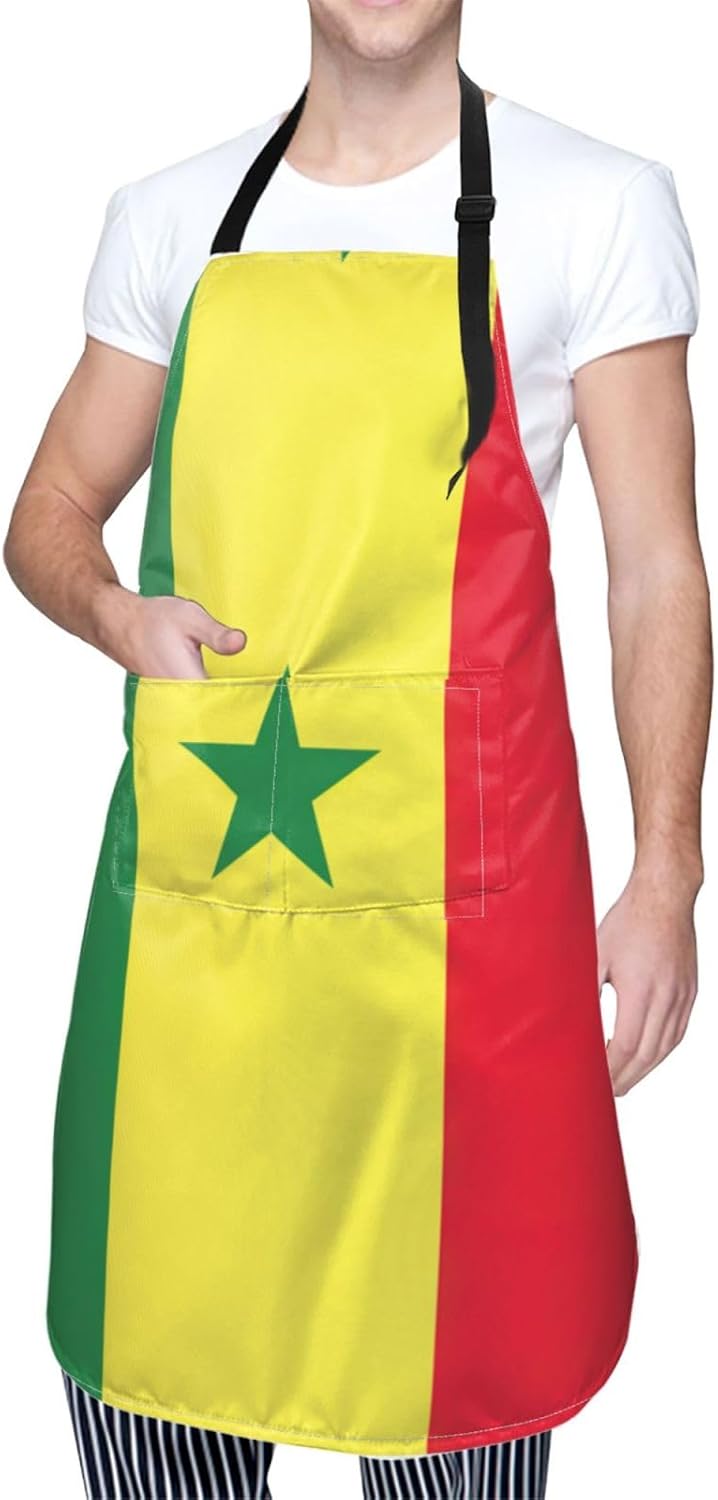 Flag of Senegal print Waterproof chef's apron with pocket apron for kitchen cooking baking barbecue and gardening