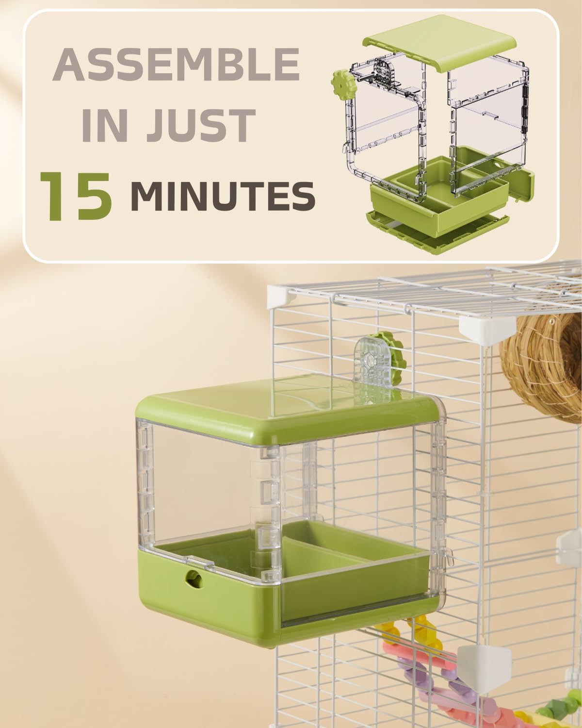 septillar Bird Feeder and Bath for Cage, Hanging Bird Bathtub Bath Shower Box Bowl, Bird Cage Accessories Suitable for Small Medium Birds, Parrots, Lovebirds, Finches, Parakeets, Mannikin (Green)