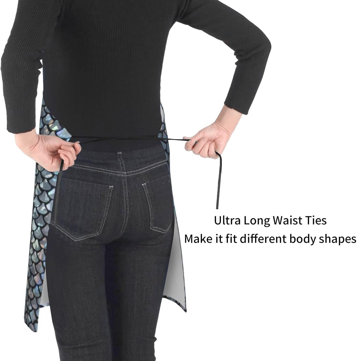Silver fish scale print Waterproof apron with pocket adjustable cookin