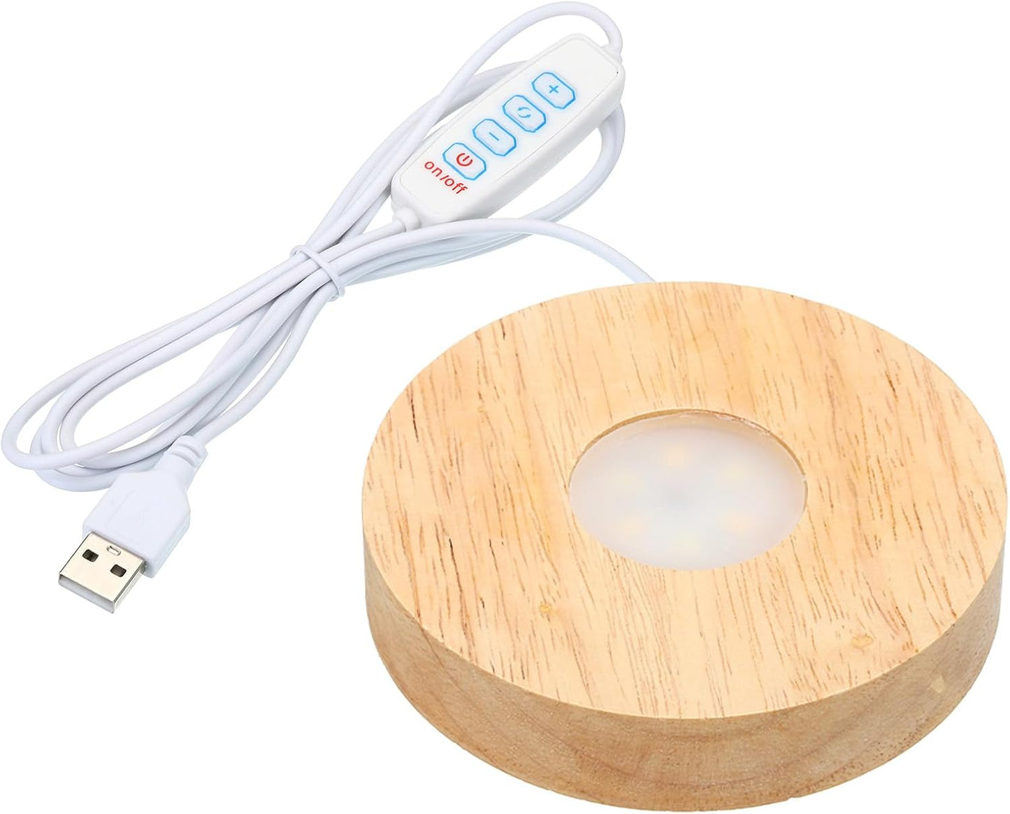 PATIKIL 4 Inch Wooden LED Light Base, Wood Light Display Base Stand Lighting with Switch for 3D Crystal Glass Aroma Stone Art, 3 Color Light