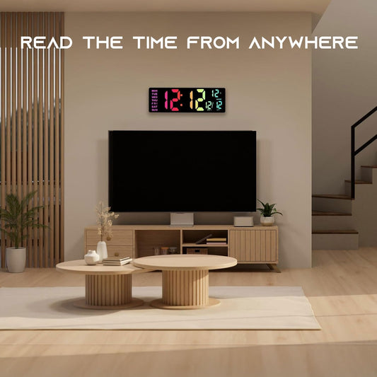 16.5" Large Digital Wall Clock with BT Sync, RGB Lights with 11 Scenes