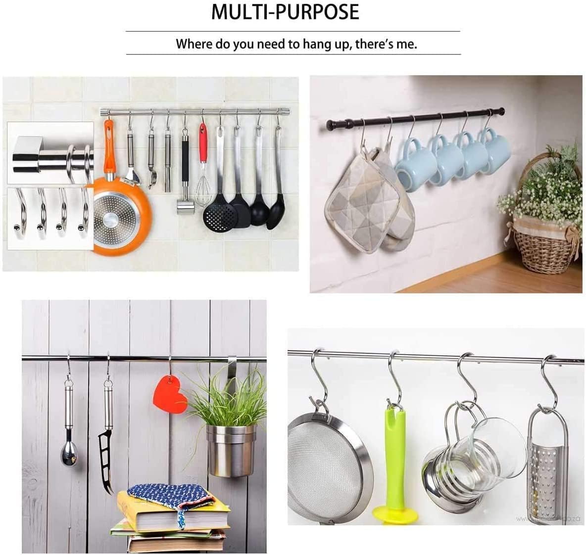 100 Pack 2.8 inch S Hooks for Hanging Stainless Steel S Hooks Bulk Sliver Small S Hook Rack Hangers Heavy Duty S Hanging Hangers Hook for Kitchen, Work Shop, Bathroom, Garden