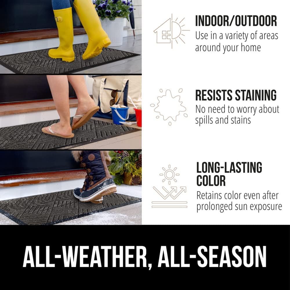 GORILLA GRIP 100% Waterproof All-Season WeatherMAX Doormat US Designed Natural Rubber, Stain Fade Resistant, Low Profile Indoor Outdoor Door Mats, Easy Clean, 29x17 Gray Diamond