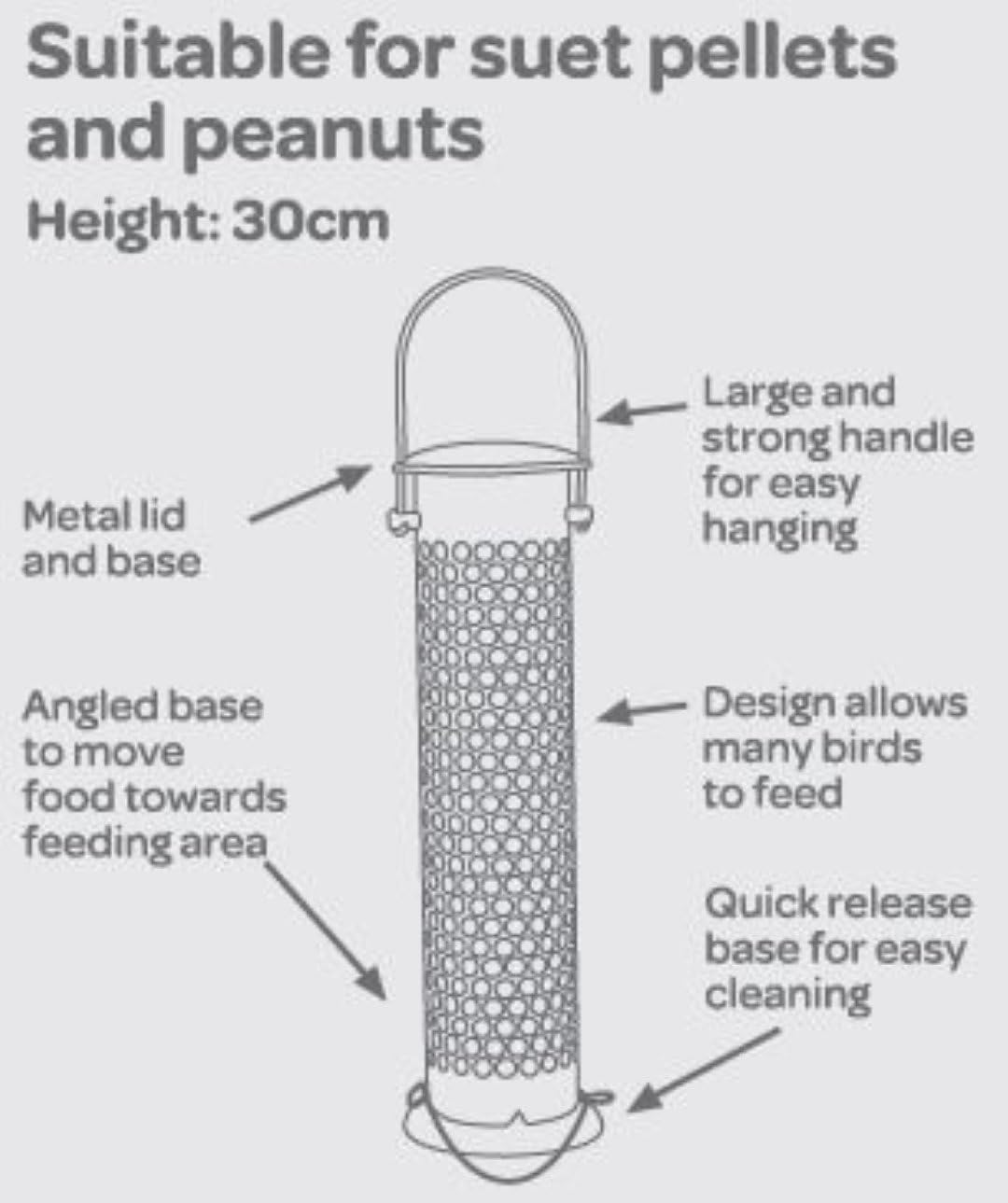 Peckish 60053039 All Weather Suet and Peanut Metal Bird Feeder, Silver, Large