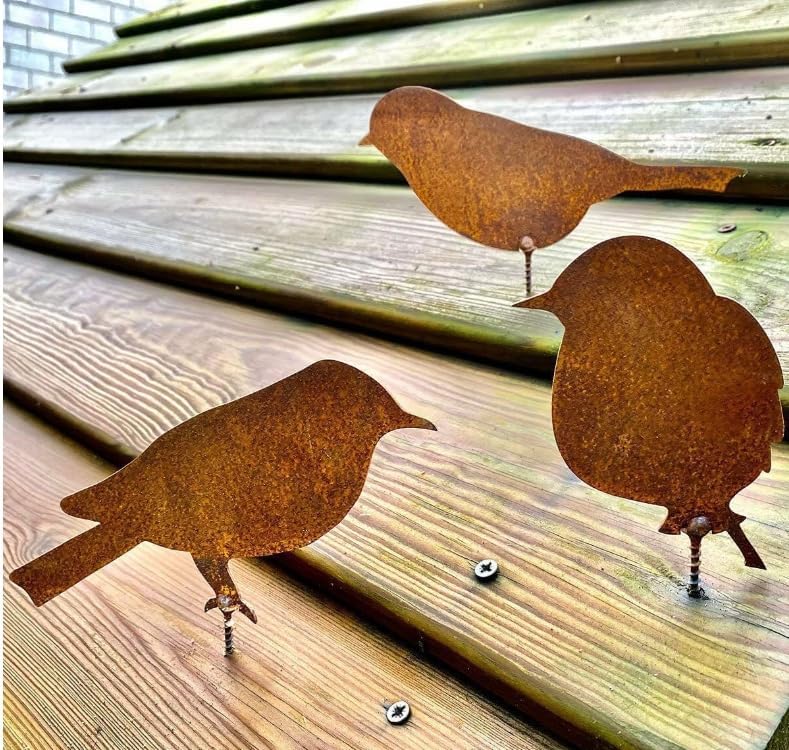 5PCS Rusty Metal Birds Decorations - Handmade Yard Art & Garden Sculptures, Rustic Metal Garden Decor for Outdoor Fences, Patio, and Bird Lovers
