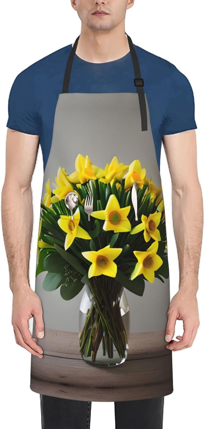 Bouquet of Daffodils 1 print Waterproof chef's apron with pocket apron for kitchen cooking baking barbecue and gardening