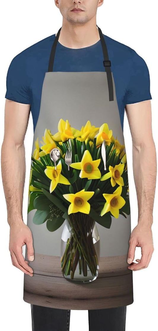 Bouquet of Daffodils 1 print Waterproof chef's apron with pocket apron for kitchen cooking baking barbecue and gardening