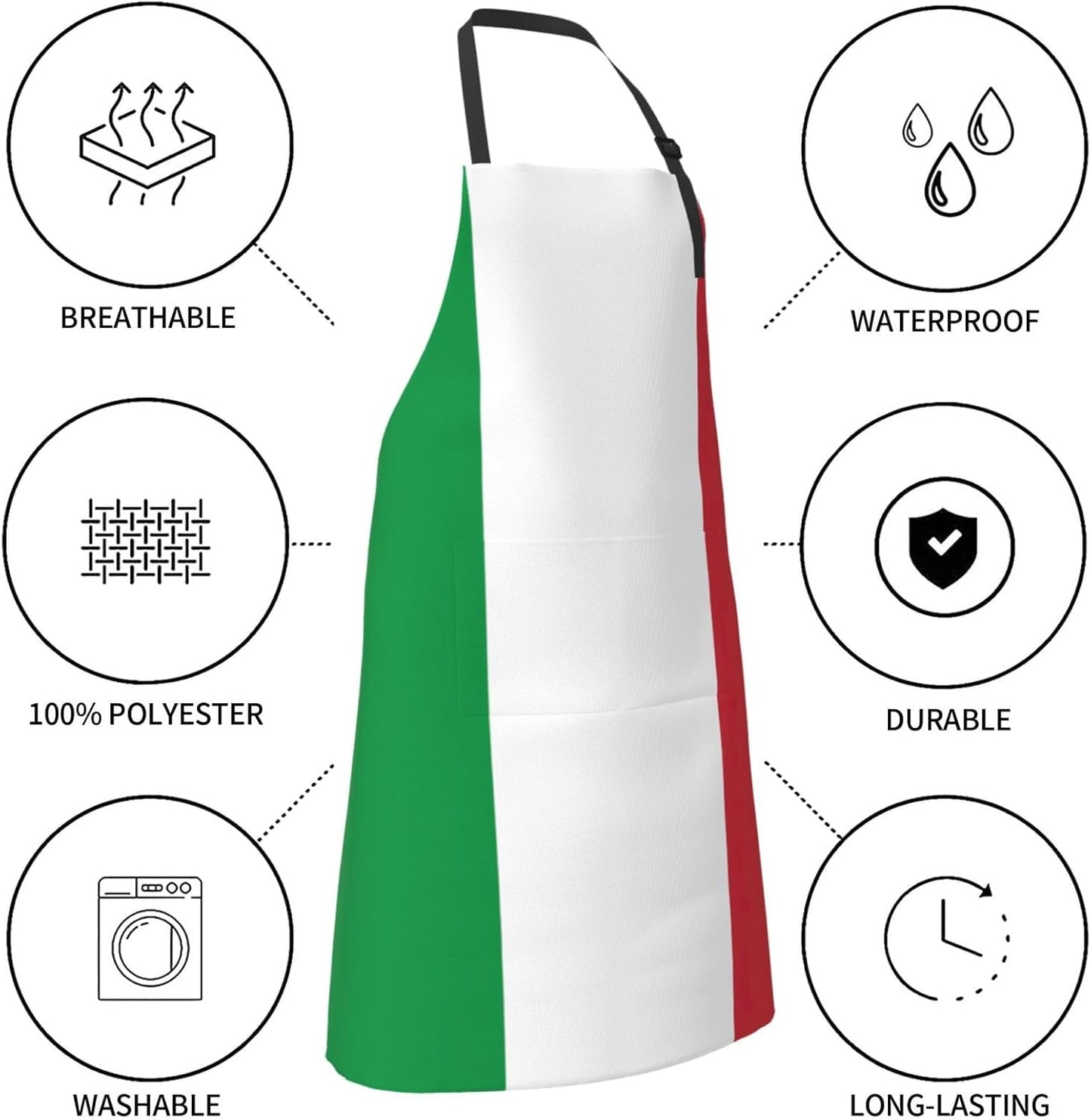 Italian flag Print Laundry apron 28x33 In Waterproof Kitchen Apron with Pockets for Cooking Baking