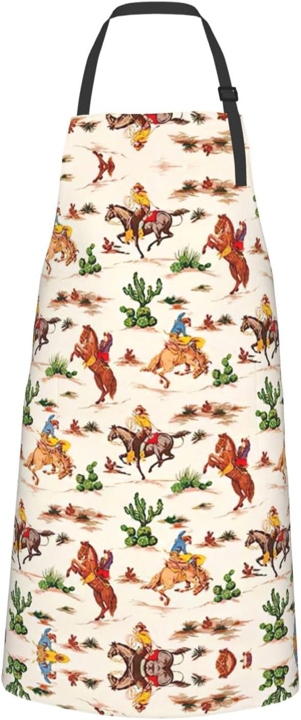 Cowboy Ride Horse Print Laundry apron 28x33 In Waterproof Kitchen Apron with Pockets for Cooking Baking