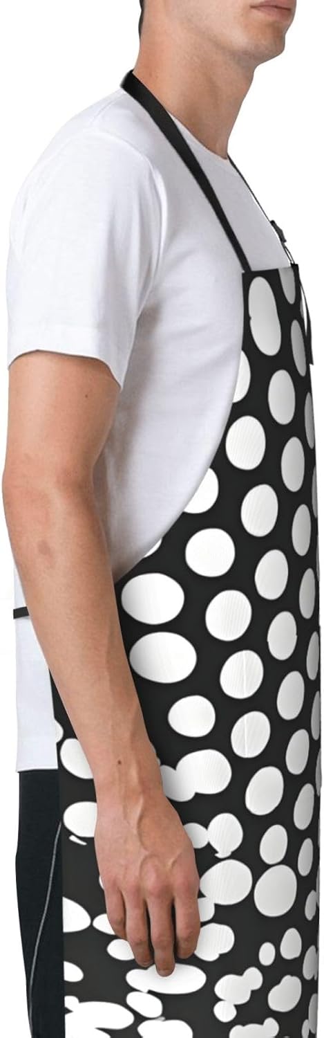 Black White Polka Dots Pattern print Waterproof chef's apron with pocket apron for kitchen cooking baking barbecue and gardening
