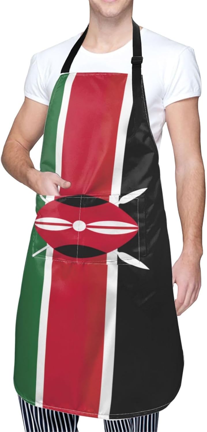 Flag of Kenya Print 28 x 33in Waterproof Apron with Pockets Fashionable Versatile Smock for Baking