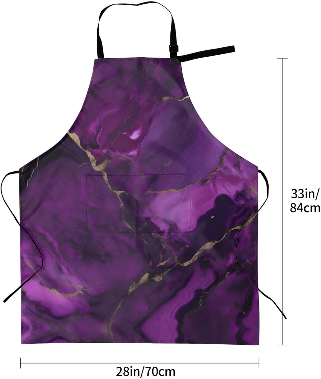 Dark purple texture marble print Waterproof chef's apron with pocket apron for kitchen cooking baking barbecue and gardening