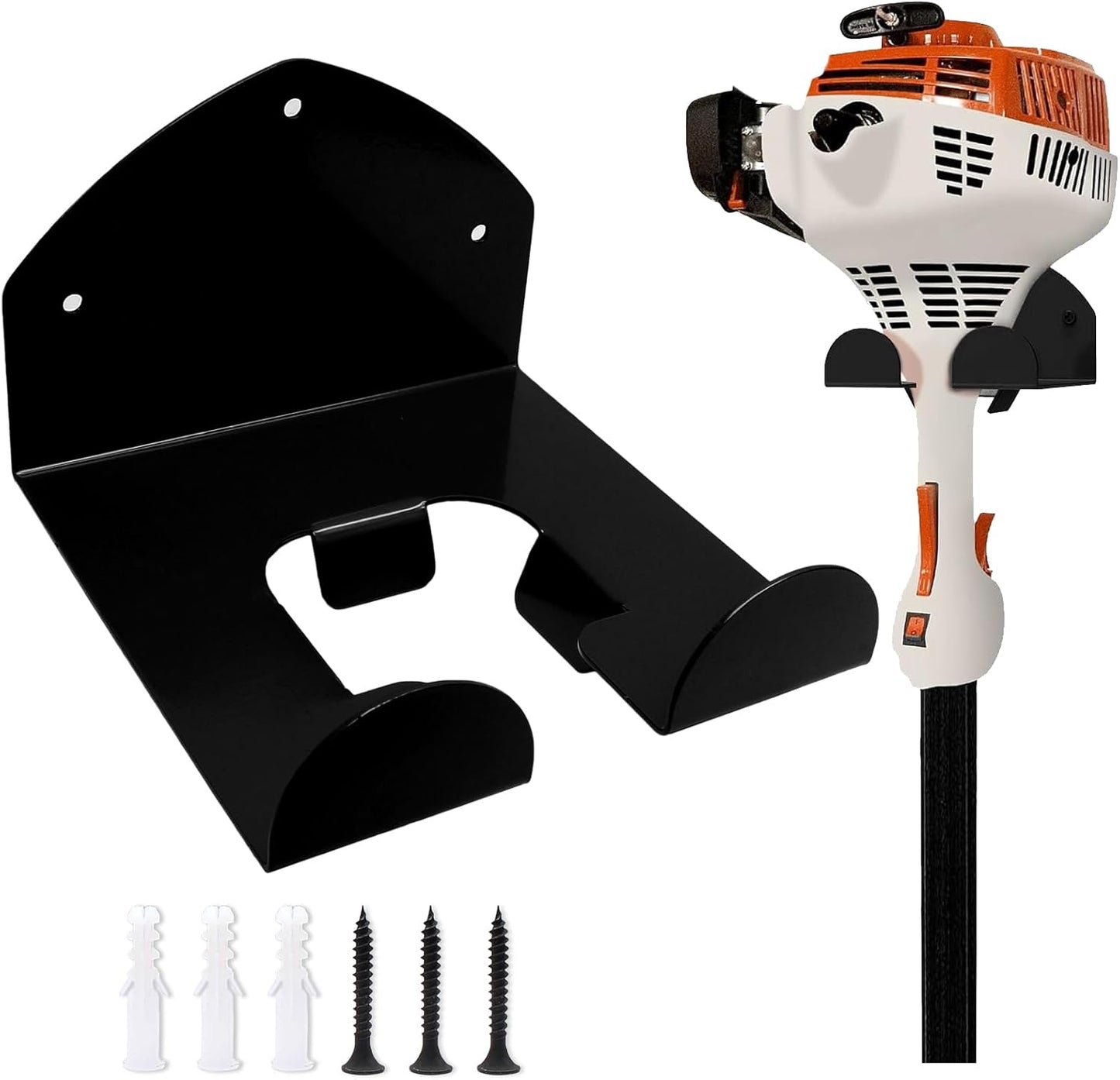 Garage Organization Weed Eater Holder Shed Organizer, Garage Storage Trimmer Rack Garden Power Tool Hanger for Lawn Mower, Weedeater Rack, Black
