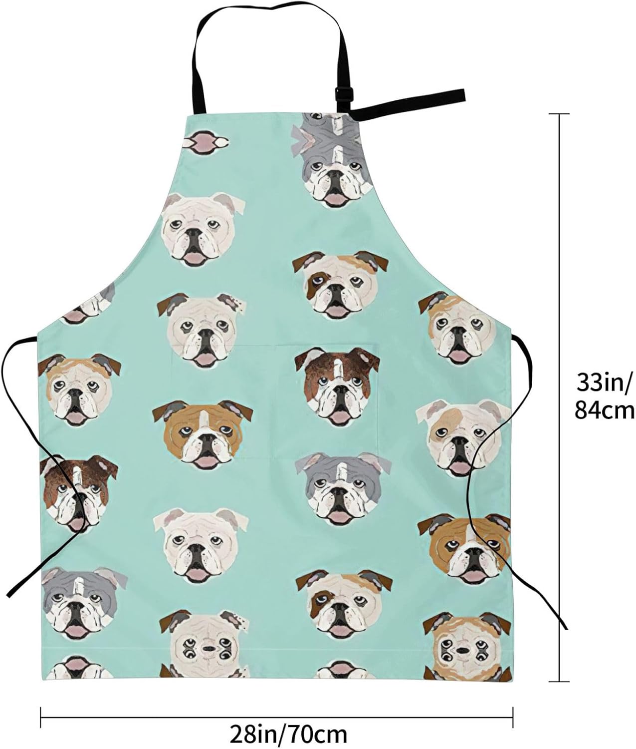 English Bulldog Faces Print Laundry apron 28x33 In Waterproof Kitchen Apron with Pockets for Cooking Baking