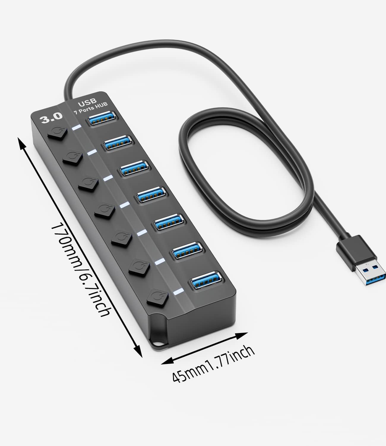 USB 3.0 Hub, PANPEO 7-Port USB Data Hub Splitter with 3ft Long Cable U